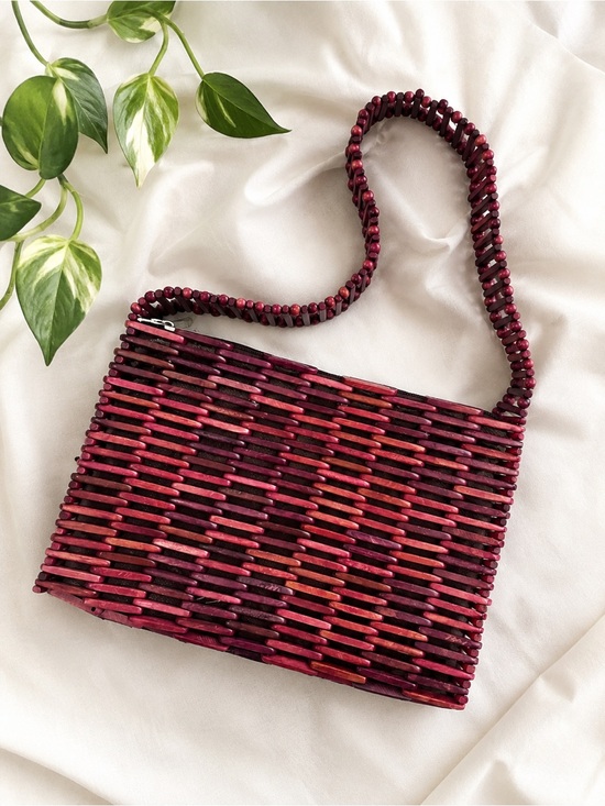 Handbags - Wood Beaded Purse Bag Red Boho Earthy Beach Natural Artisan Hippie Retro Unique